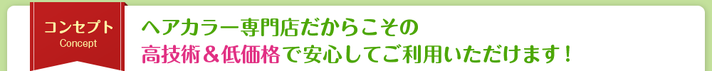 コンセプト｜ヘアカラー専門店だからこその高技術＆低価格で安心してご利用いただけます!